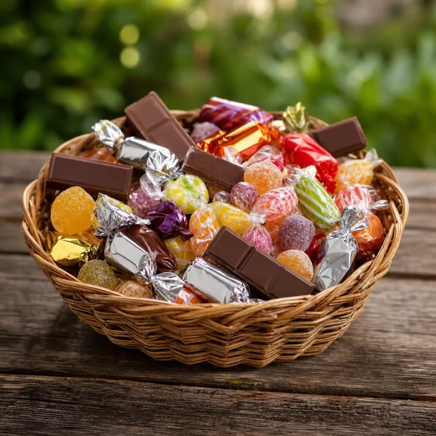 Bonbons, barres chocolatées et friandises